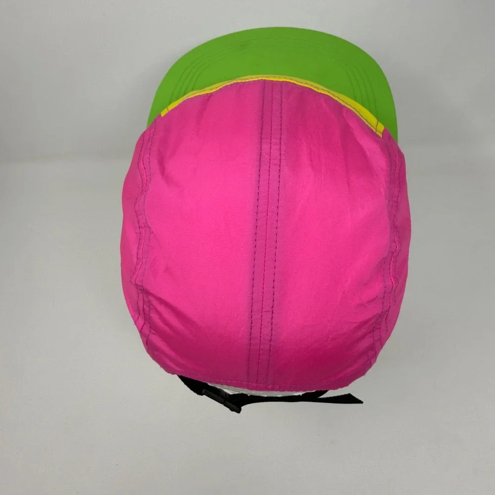 Neon Colorblock 5 Panel Camper Hat Pink Yellow Green Adjustable Retro 90s‎ Cap
